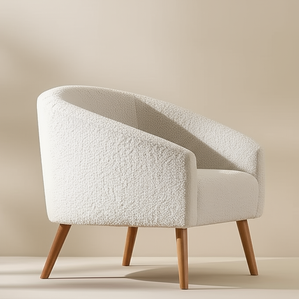 Nell Boucle Armchair – Custom Cream Barrel Lounge Chair