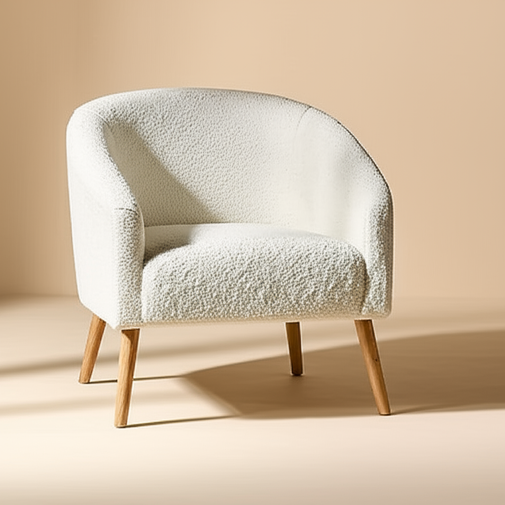 Nell Boucle Armchair – Custom Cream Barrel Lounge Chair