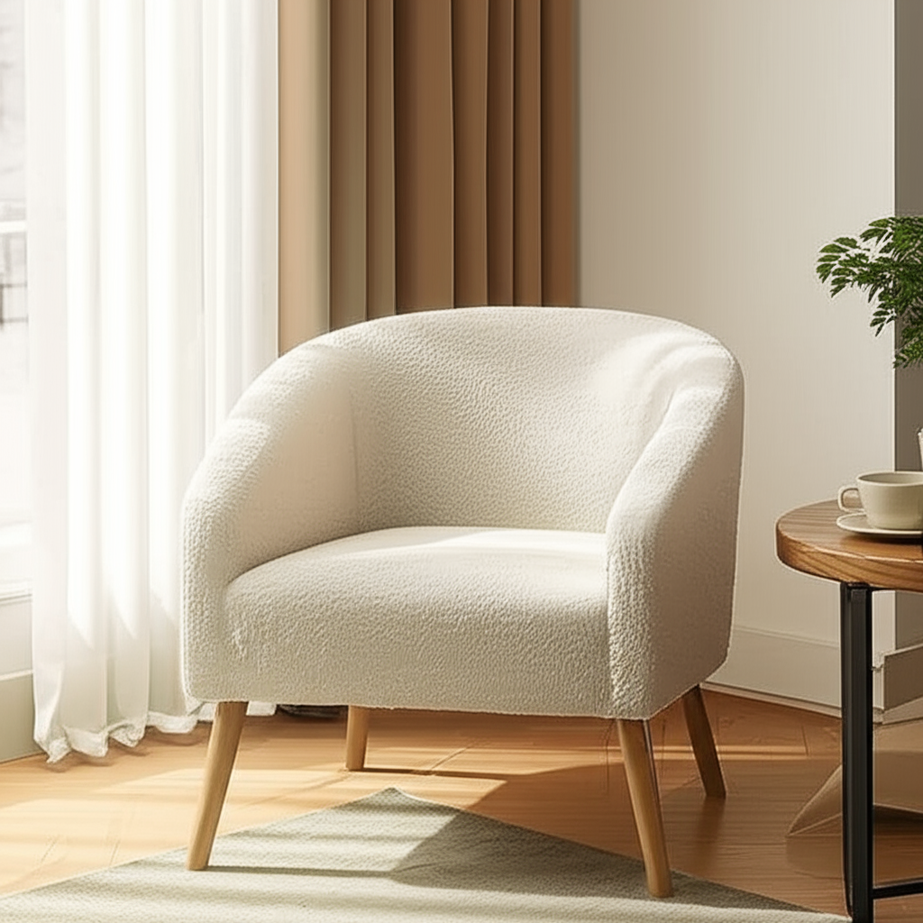 Nell Boucle Armchair – Custom Cream Barrel Lounge Chair